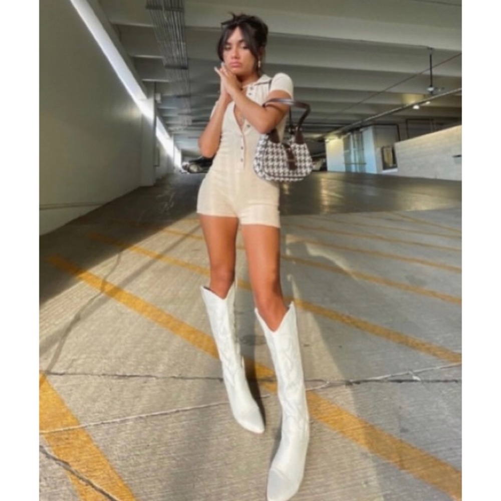 RARE! Jeffrey Campbell Knee High Cream Cowboy Boots